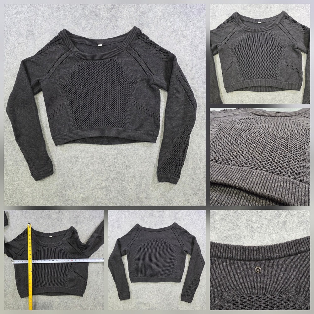 Lululemon Be Present Sweater Womens 10? Gray Waffle Knit Crop Pullover‎ Crewneck